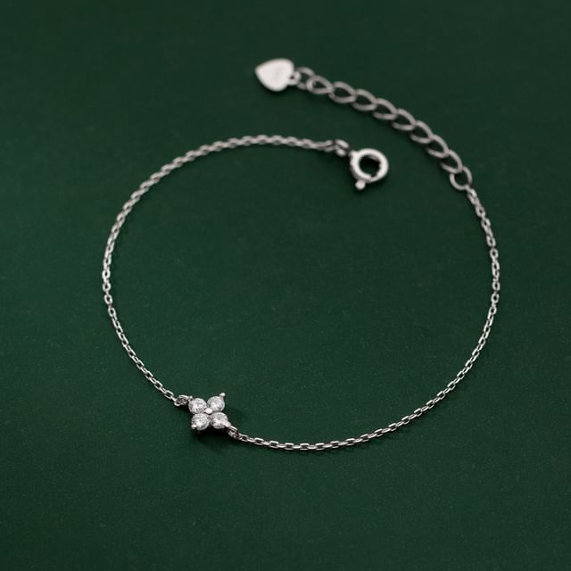 Clover Rhinestone Pendant S925 Sterling Silver Bracelet