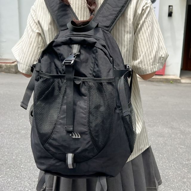 Mesh Star Backpack Panel Print Multi-Pocket