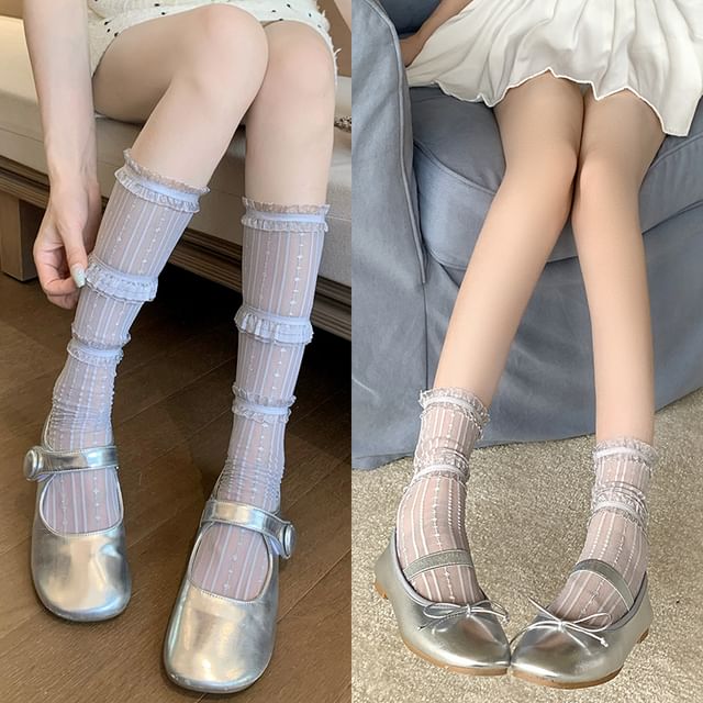 Ruffle Trim Mesh Socks / Set