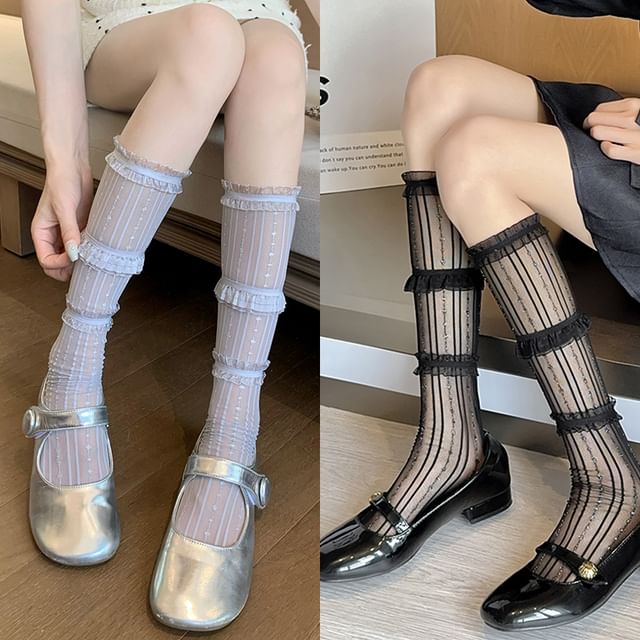 Ruffle Trim Mesh Socks / Set