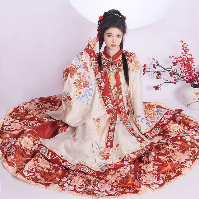 Flower Hanfu Top / Maxi Skirt / Scarf / Set