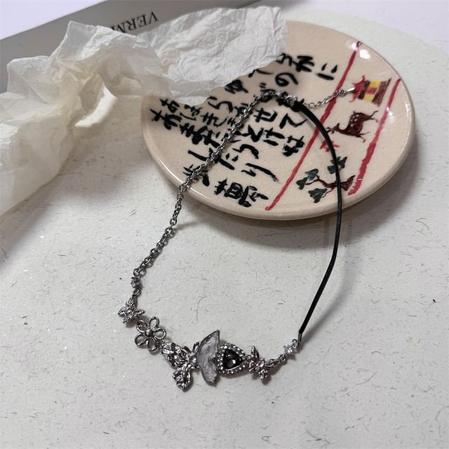 Drop Butterfly Rhinestone Earring Necklace /