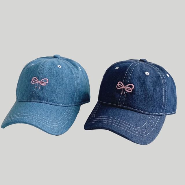 Bow Embroidered Denim Baseball Cap