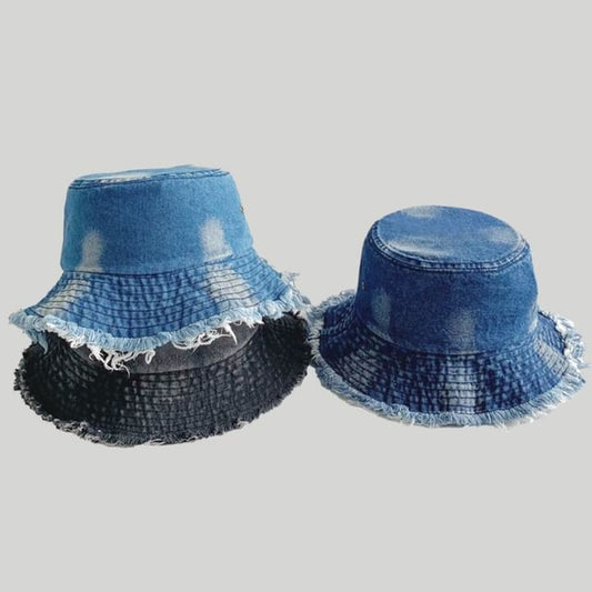 Washed Fray Denim Bucket Hat