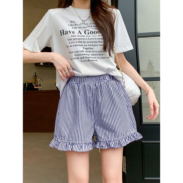 High Waist Striped Wide Leg Shorts