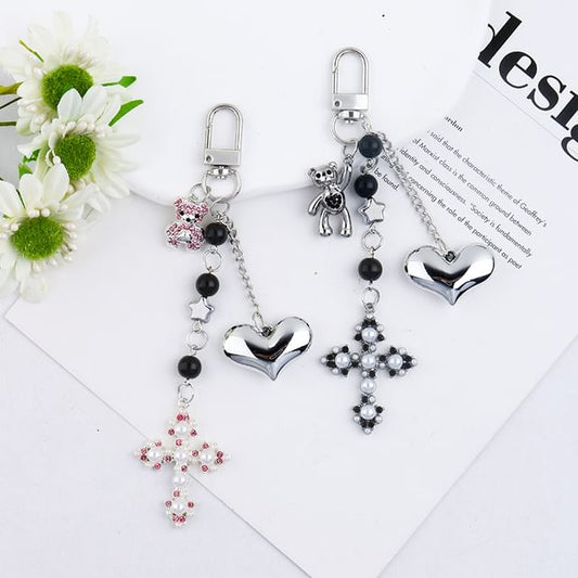 Heart Bear Cross Alloy Bag Charm Keyring Phone (Various Designs)