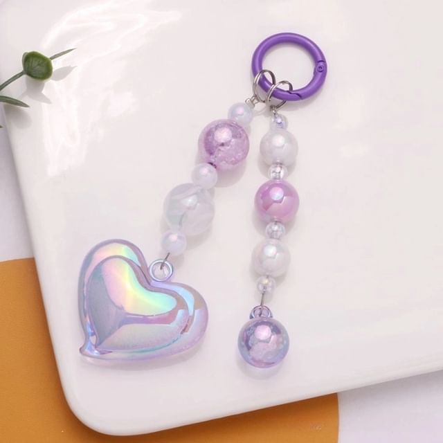 Heart Bead Acrylic Bag Charm Keyring Phone