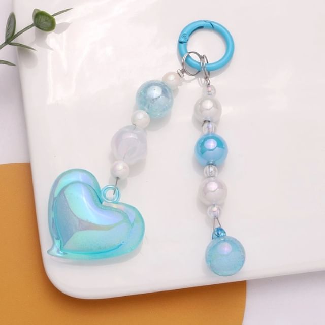 Heart Bead Acrylic Bag Charm Keyring Phone