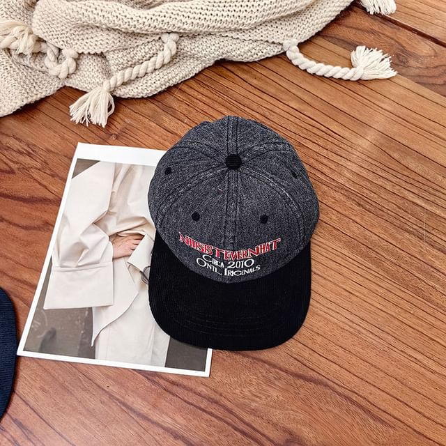 Lettering Corduroy Embroidered Cap