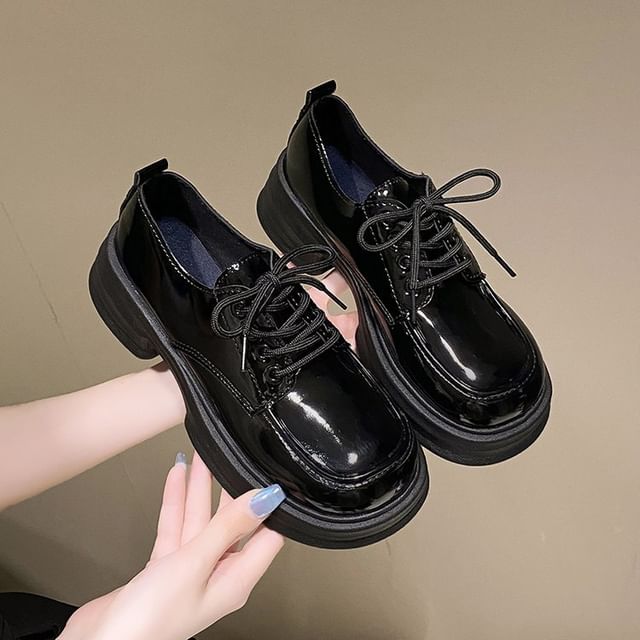 Lace-Up Platform Chunky Heel Derby Shoes