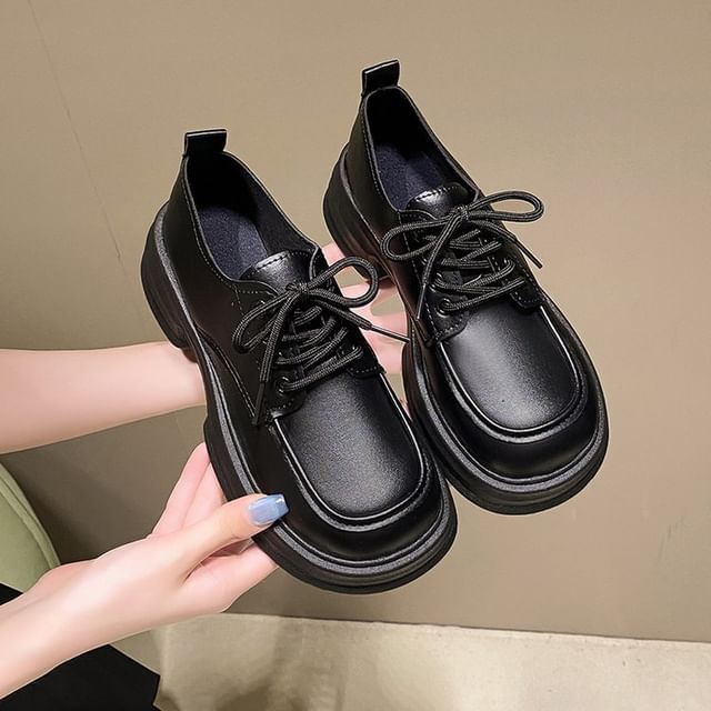 Lace-Up Platform Chunky Heel Derby Shoes