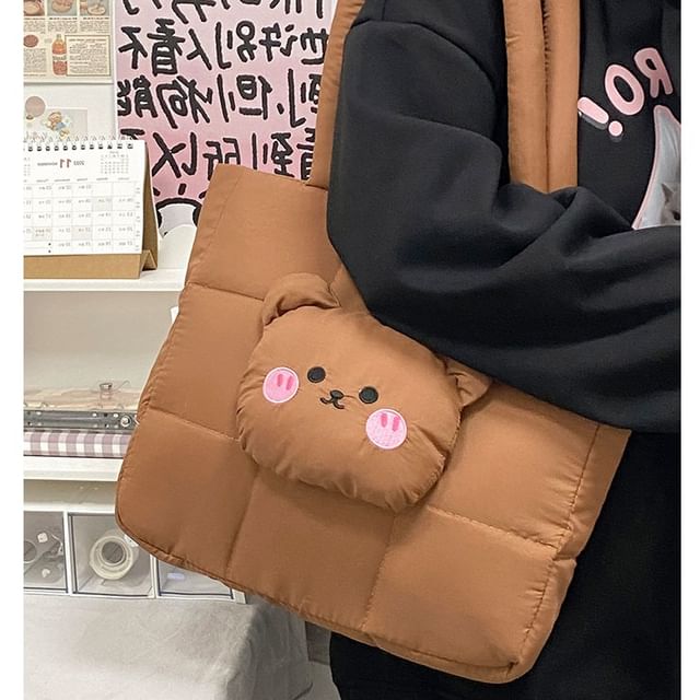 Quilted Applique Bear Tote Nylon Bag