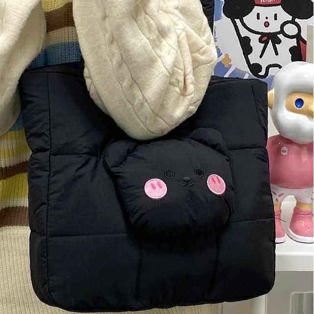 Quilted Applique Bear Tote Nylon Bag