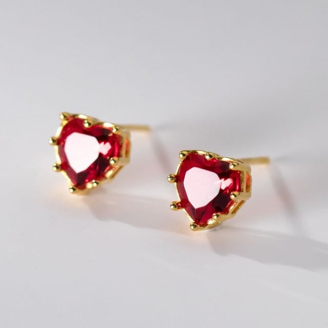 925 Sterling Silver Rhinestone Heart Stud Earring