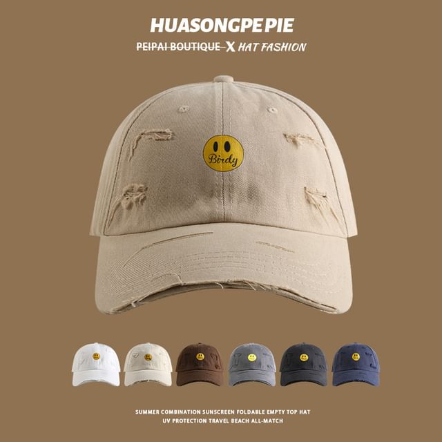 Cap Distressed Baseball Smiley Print Face