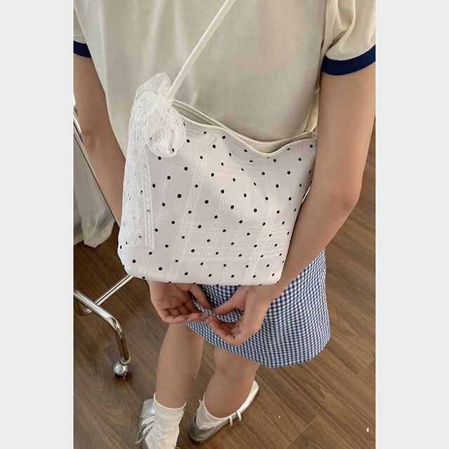 Dotted Lace Trim Shoulder Bag