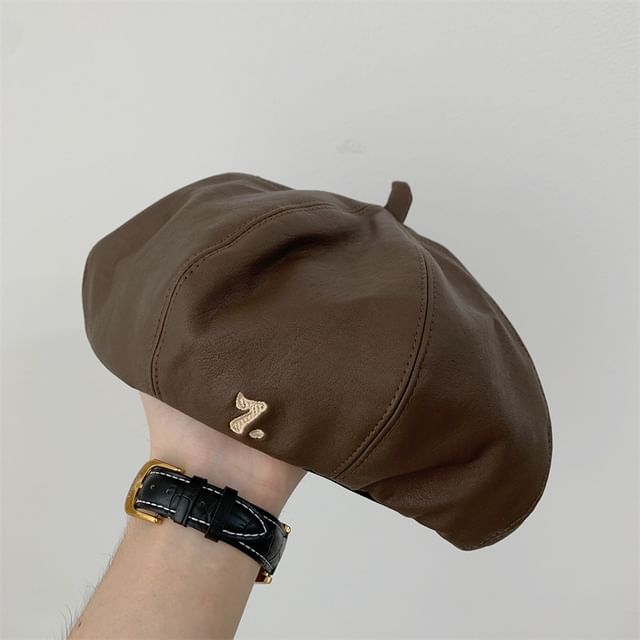 Faux Leather Numbering Beret