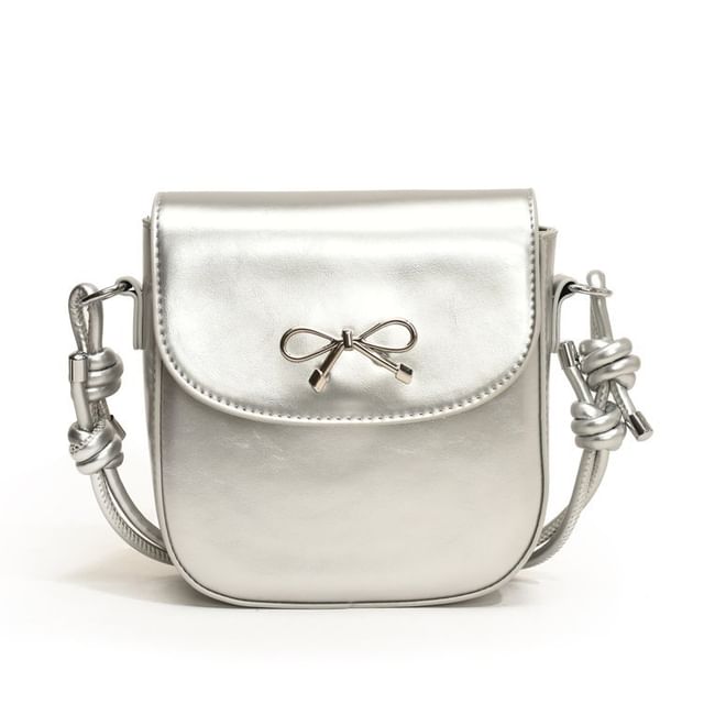 Plain Bow Accent Faux Leather Flap Crossbody Bag