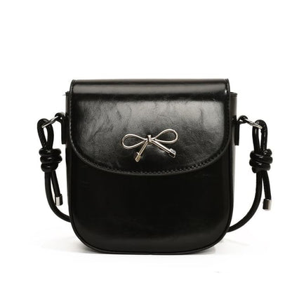 Plain Bow Accent Faux Leather Flap Crossbody Bag