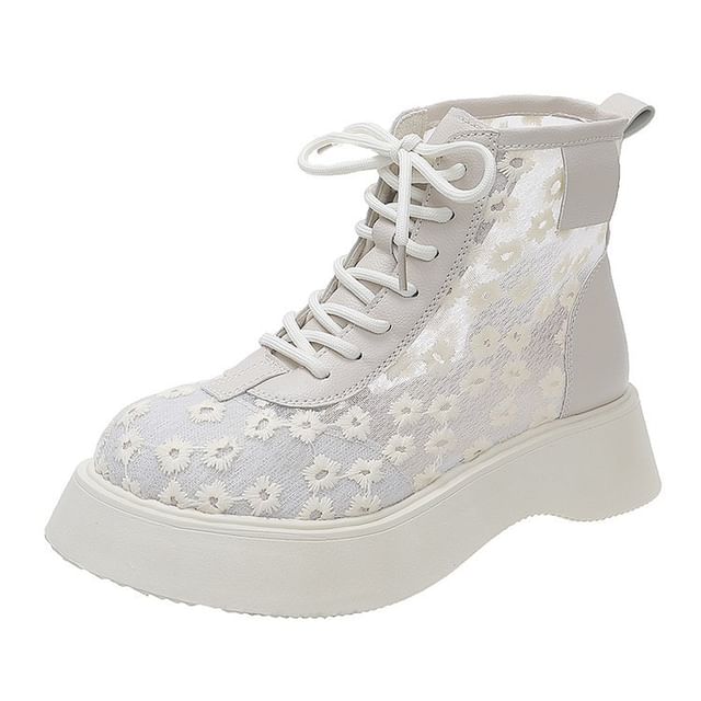 Flower Lace-Up Platform Boots