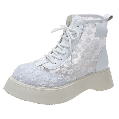 Flower Lace-Up Platform Boots