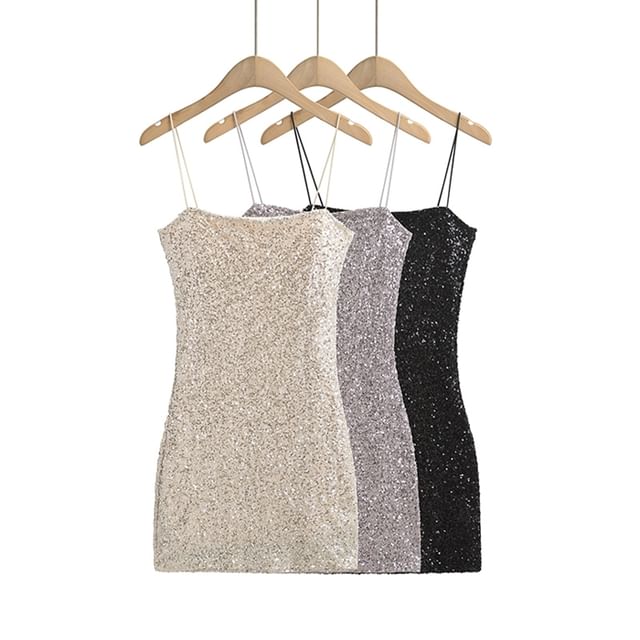 Thin Strap Sequined Mini Bodycon Dress