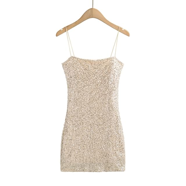 Thin Strap Sequined Mini Bodycon Dress
