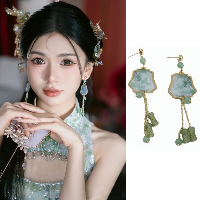 Leaf Faux Gemstone Alloy Dangle Earring