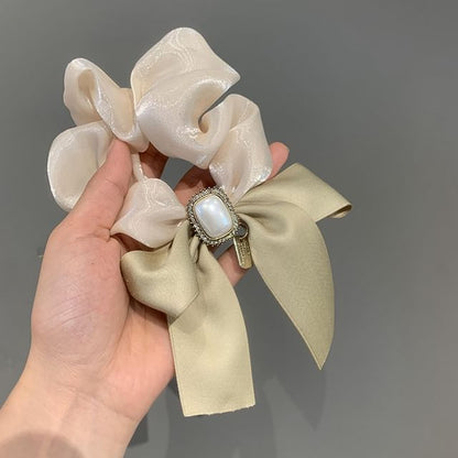 Faux Pearl Bow Accent Scrunchie