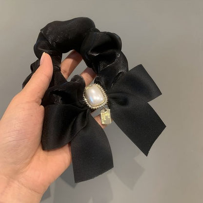 Faux Pearl Bow Accent Scrunchie