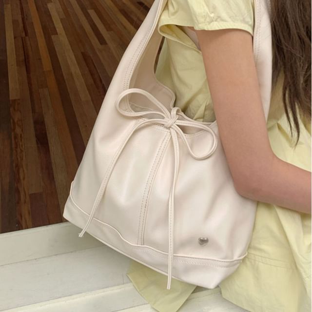 Tote Panel Applique Bow Bag Heart Tie-Up