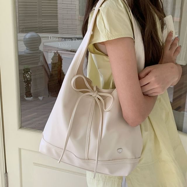 Tote Panel Applique Bow Bag Heart Tie-Up