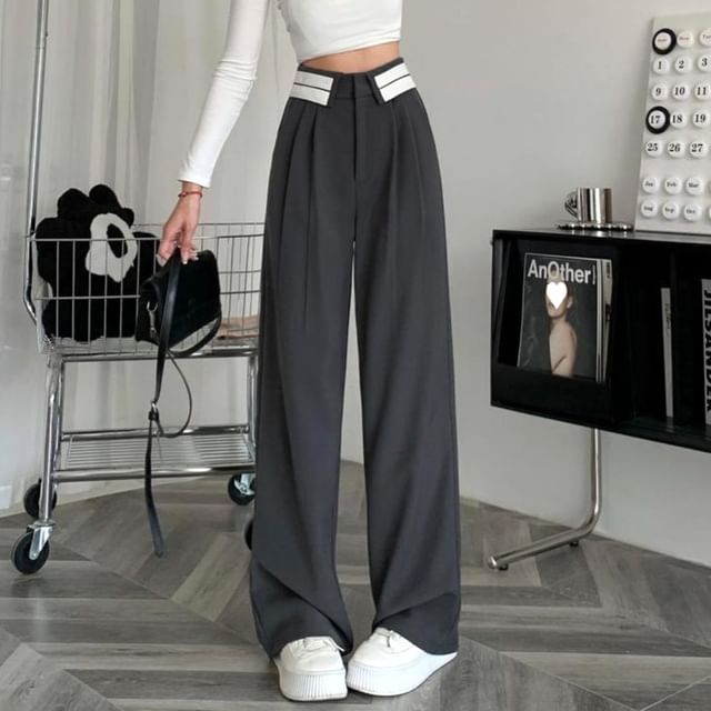 Pants High Leg Pleated Wide Waist Suit Striped