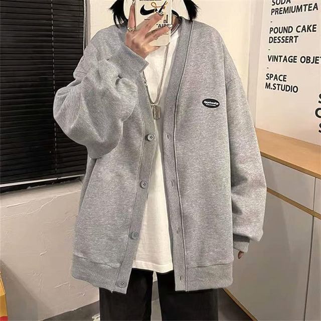 V-Neck Button Plain Jacket