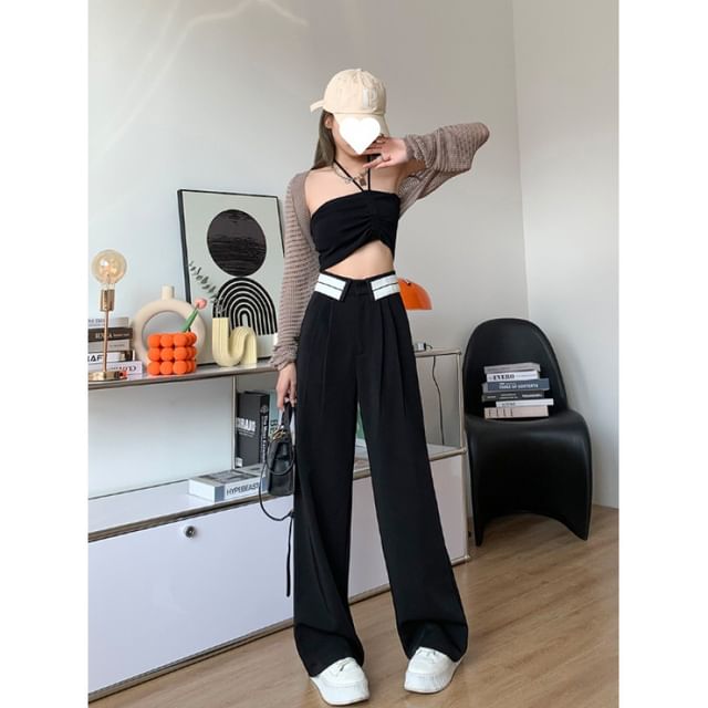 Pants High Leg Pleated Wide Waist Suit Striped