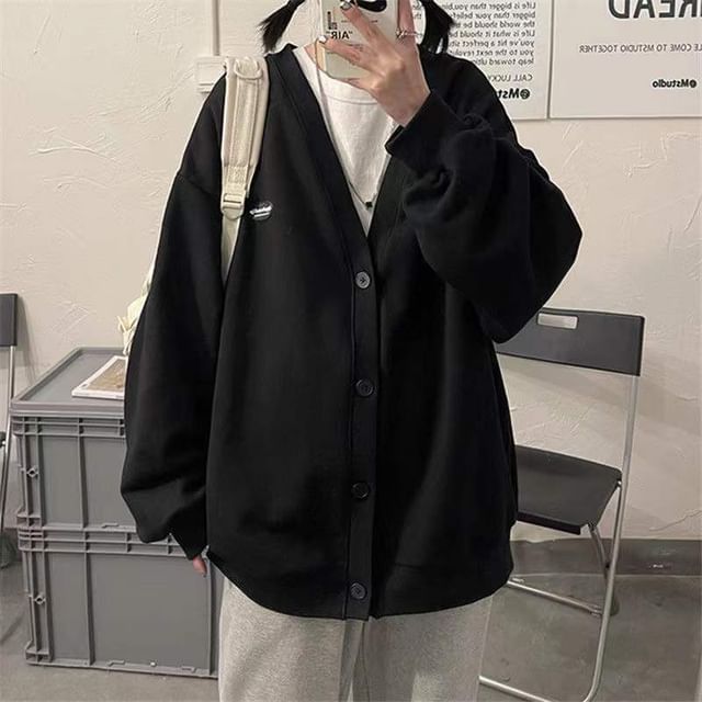 V-Neck Button Plain Jacket