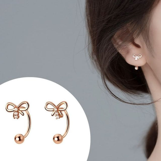 925 Sterling Silver Rhinestone Bow Ear Jacket