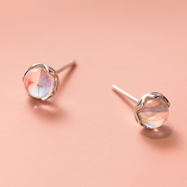 925 Sterling Silver Faux Moonstone Stud Earring