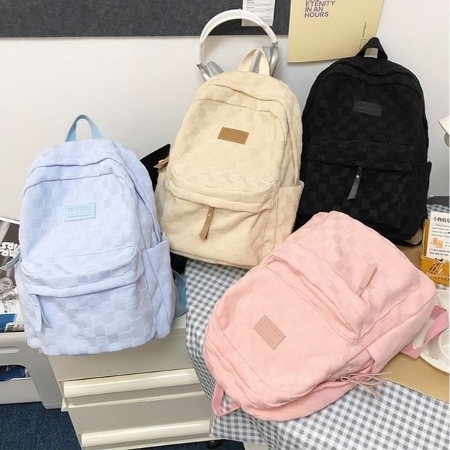 Checked Applique Nylon Backpack