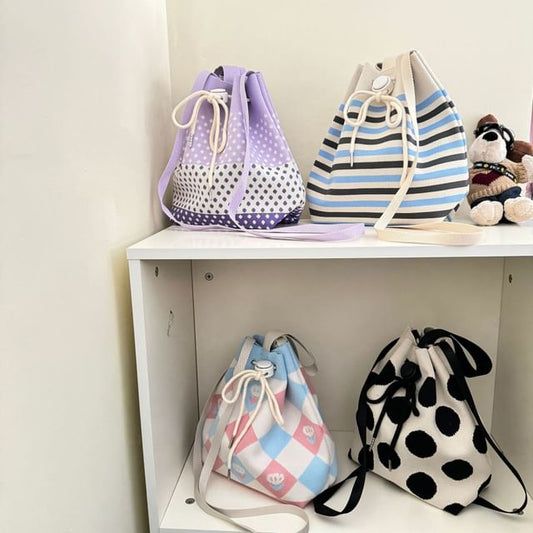 Bag Drawstring Patterned Knit Bucket