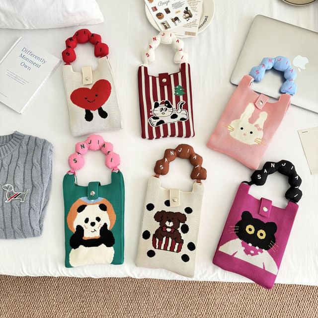 Print Knit Cartoon Handle Top Bag Donut Crossbody