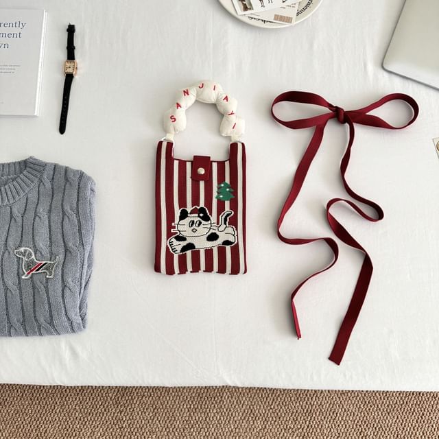 Print Knit Cartoon Handle Top Bag Donut Crossbody