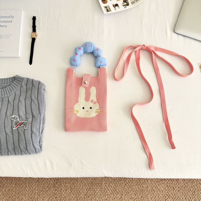 Print Knit Cartoon Handle Top Bag Donut Crossbody