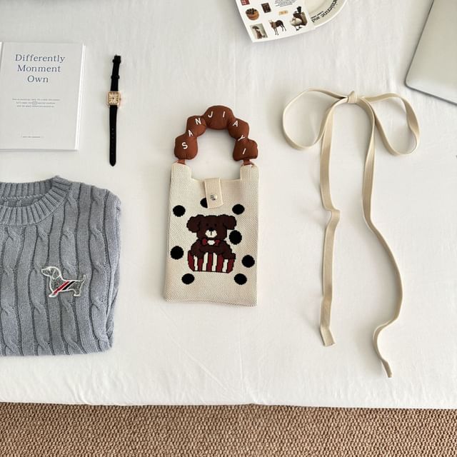 Print Knit Cartoon Handle Top Bag Donut Crossbody