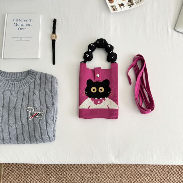 Print Knit Cartoon Handle Top Bag Donut Crossbody