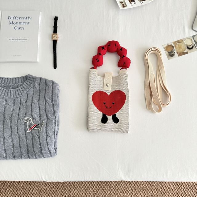 Print Knit Cartoon Handle Top Bag Donut Crossbody