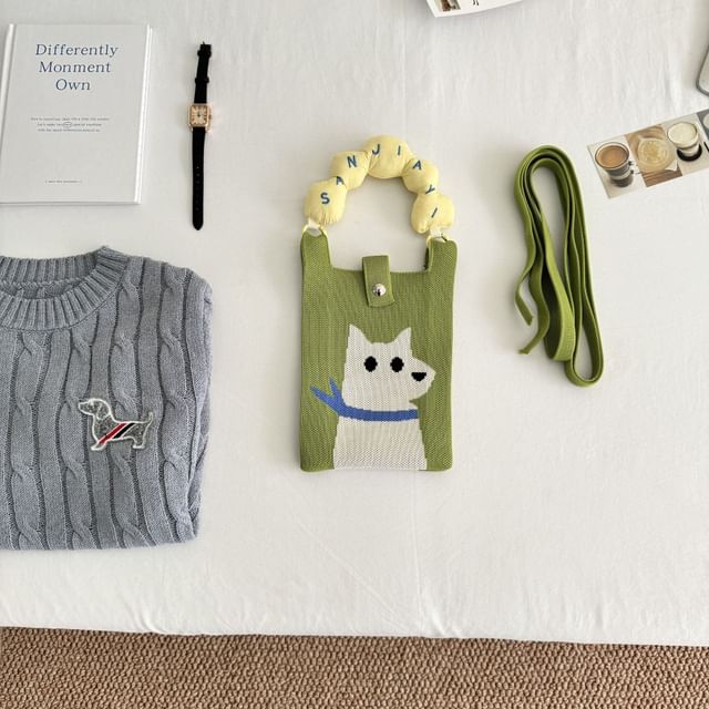 Print Knit Cartoon Handle Top Bag Donut Crossbody