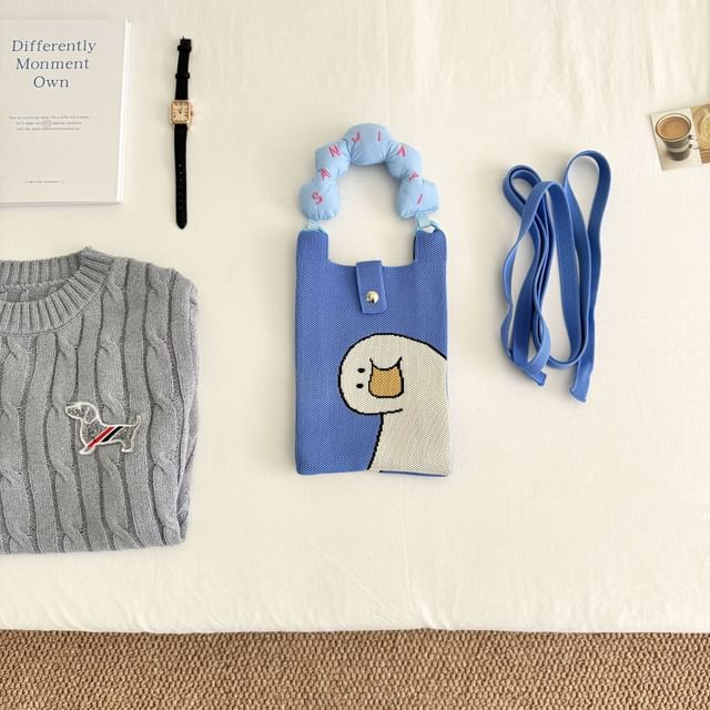 Print Knit Cartoon Handle Top Bag Donut Crossbody