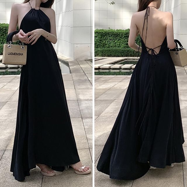 Halter Sundress Strappy Plain Maxi