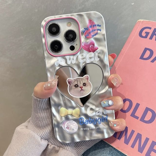 Heart Cat Phone Mirrored Case